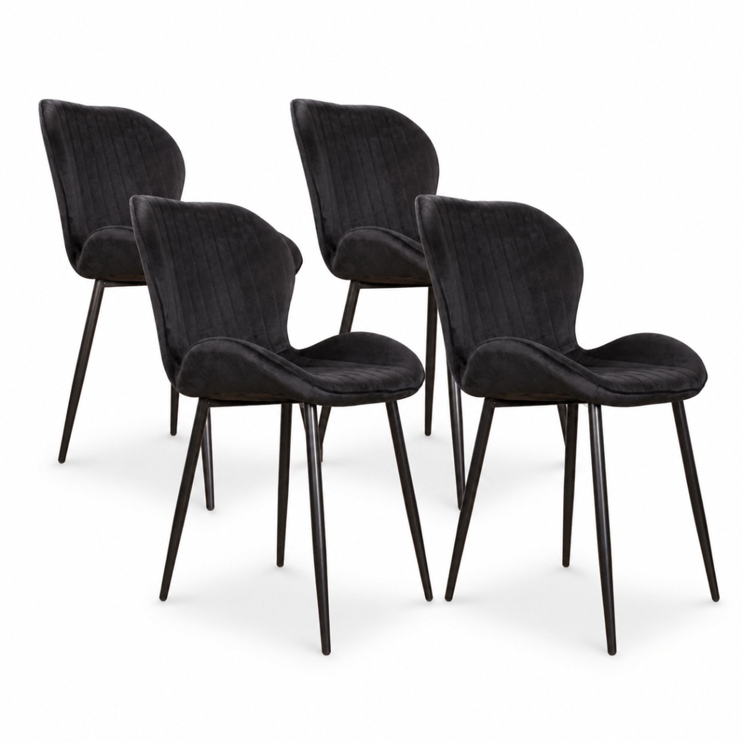 DS4U - - Giulia eetkamerstoel - Set van 4 - Zwart - Velvet - Zwart metalen poten