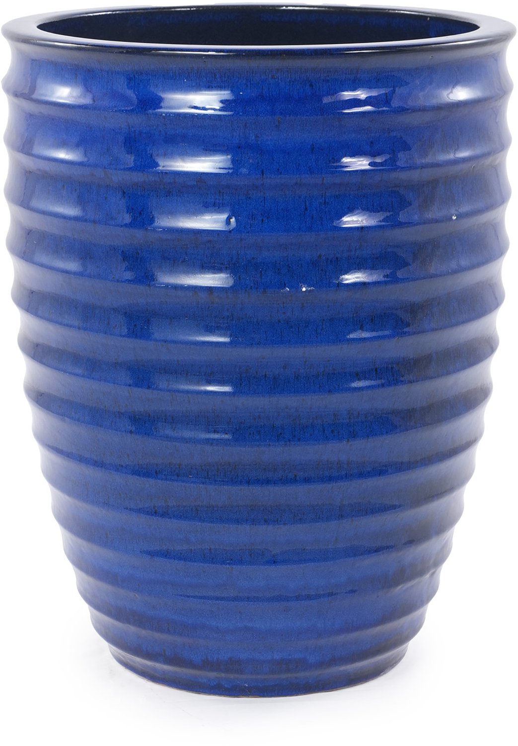 SONNENH Keramische bloempot - Ø 42 cm - 54 cm hoog - Koningsblauw met horizontale ribbels - Afwateringsgat