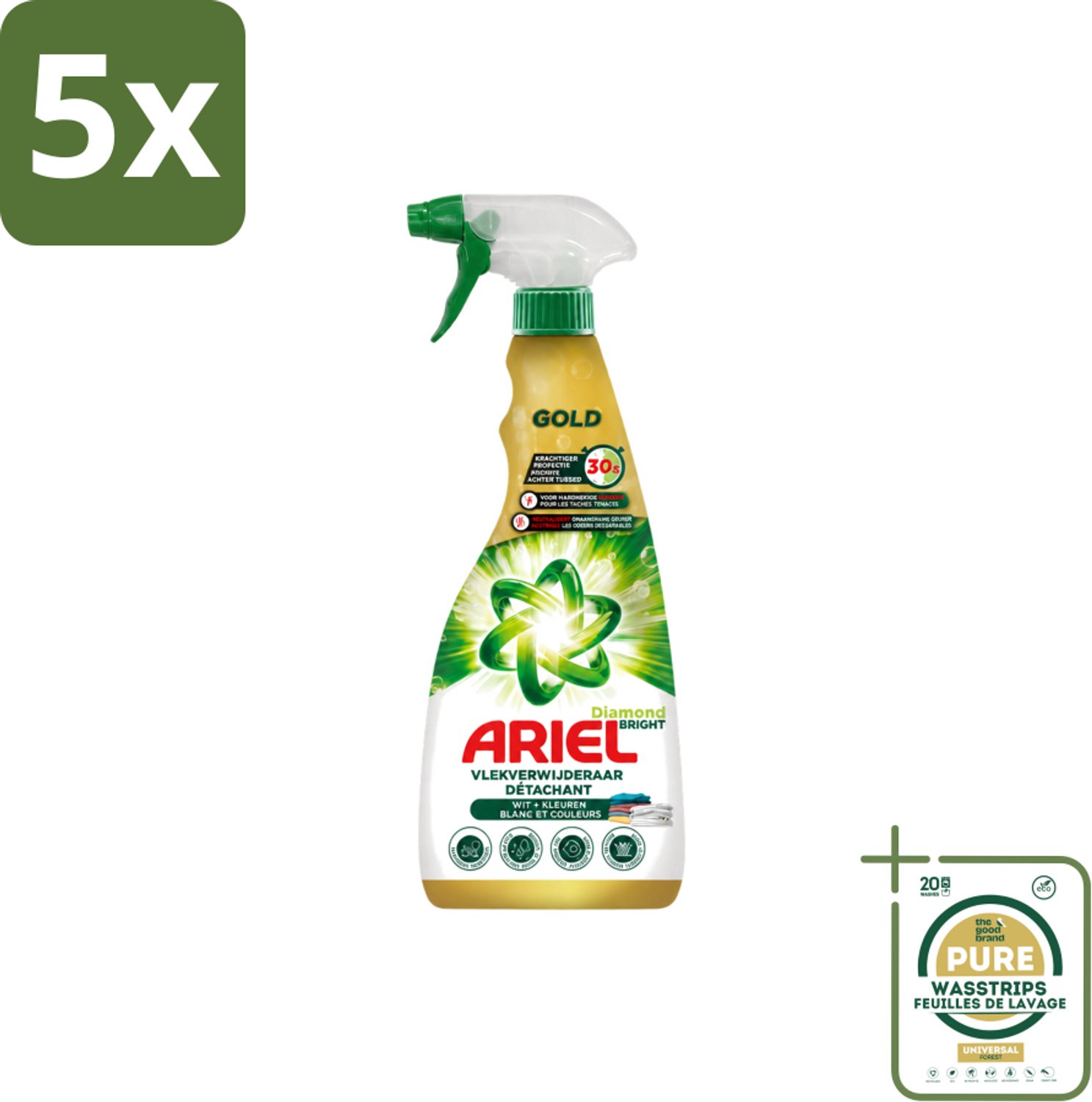 5 x Ariel - Vlekkenverwijderaar - Gold Spray - 750 ml - Wasstrips - Vlekken Verwijderen - Vlekken Verwijderaar - Snel Vlekken Verwijderen - Vlekken Op Kleding - Vlekken Op Witte Kleding