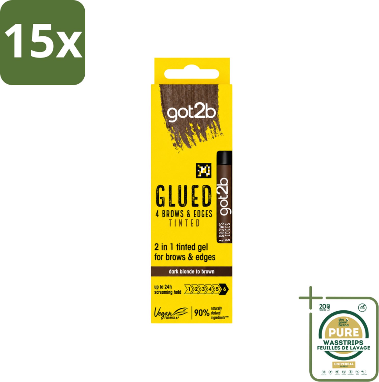 15 x Got2B - 2-in-1 Gel - Brows & Edges Donkerbruin - 16 ml - Wasstrips - Wenkbrauwen Stylen - Haarranden Stylen - Haarlijn Stylen - Donkerbruine Gel - 2-in-1 Gel