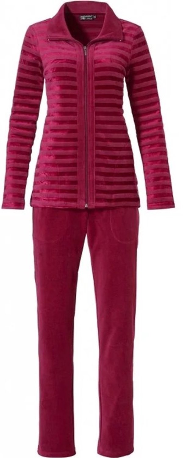 Huispak Pastunette Premium - Striped - Velour - Rood - Maat 40