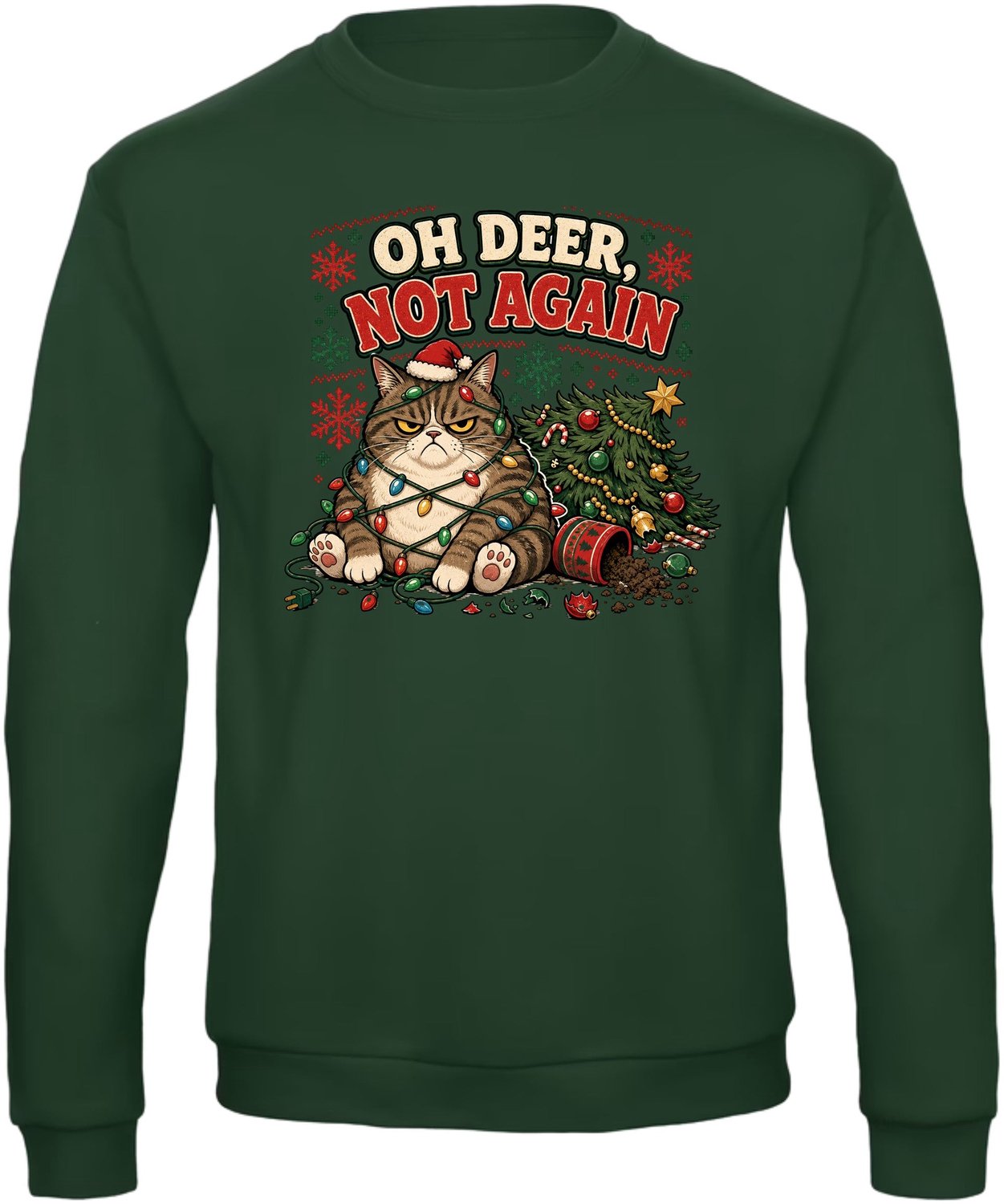 Oh Deer Not Again Kersttrui - Dames Heren - Kat - Unisex - Kerst Cadeau - Grappig - Foute Kersttrui - Donkergroen - Maat M