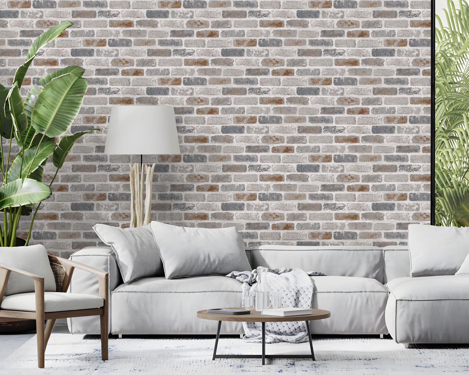 Baksteenbehang 44 x 500 cm - grijs en bruin - zelfklevend - ideaal voor woonkamer - Vemera