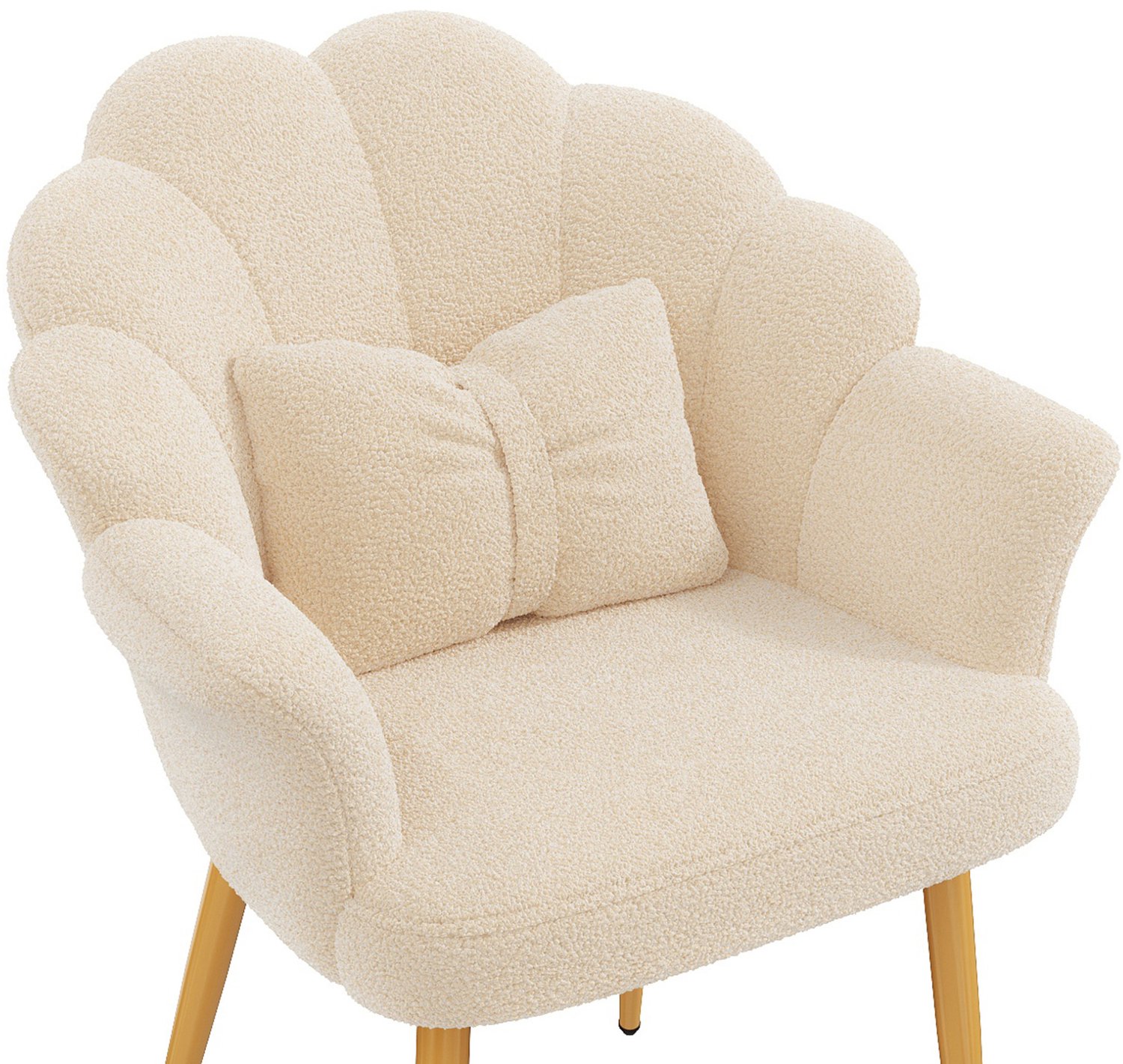 DESMIU Eetkamerstoel - Set Van 6 - Teddystof Met Bloemblaadrugleuning En Armleuningen - Voor Eetkamer En Slaapkamer - Metaal Beige