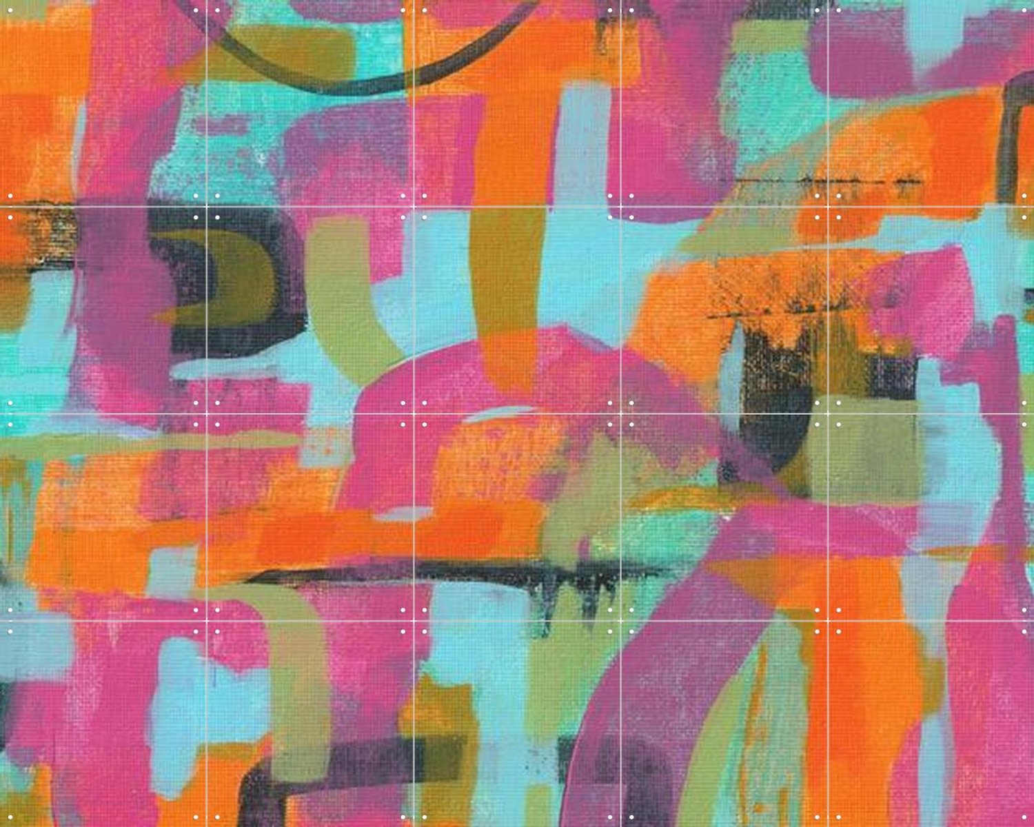 IXXI Los Angeles, Studio Maren - 100 x 80 cm - Grote wanddecoratie en posters - Abstract, Modern, Speels, Kleurrijk, Kwaststreken, Slaapkamer, Gang Oranje / Blauw / Roze