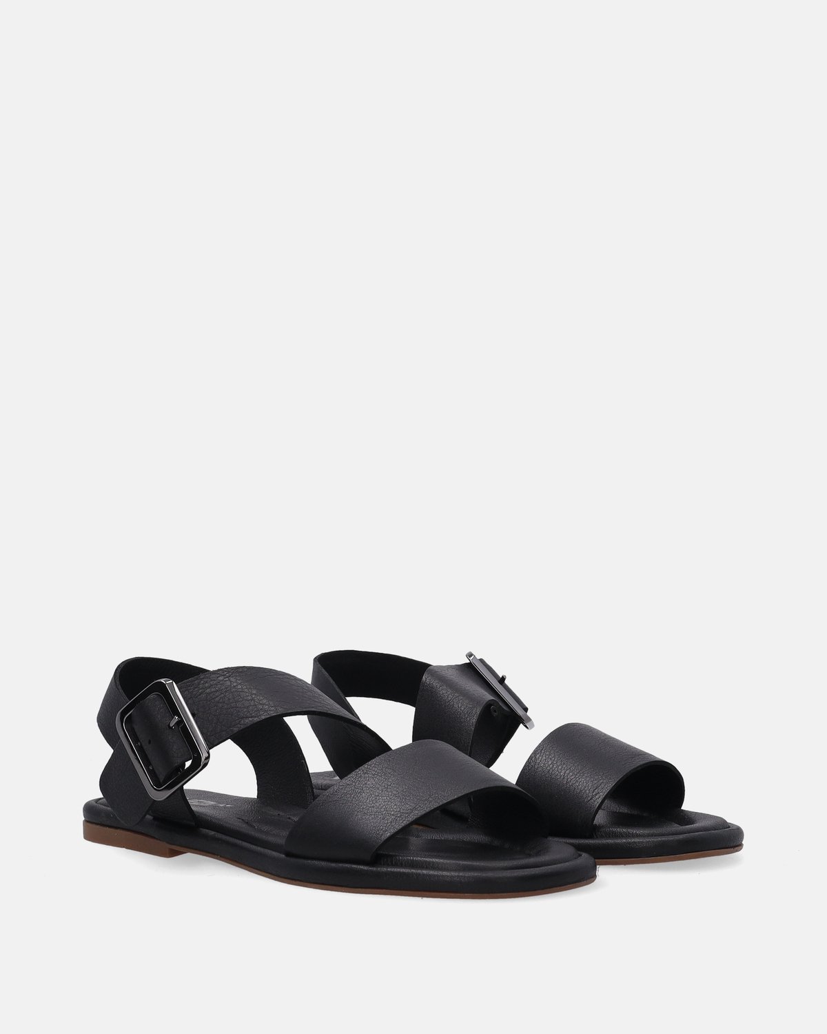 Zwarte leren sandalen - Met gesp - Maat 38