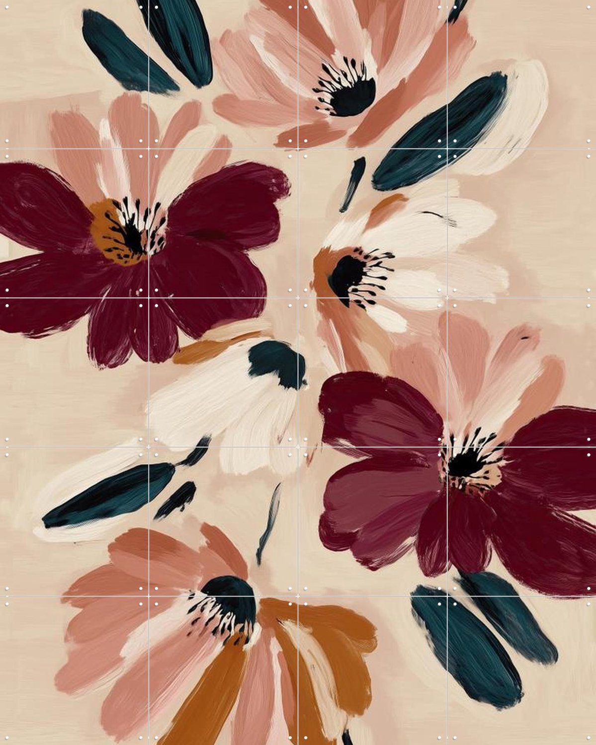 IXXI Blush and Wine Blossoms 1, Branka Kodžoman - 80 x 100 cm - Grote wanddecoratie en posters - Schilderijen, Kwaststreken, Slaapkamer, Woonkamer Beige / Roze