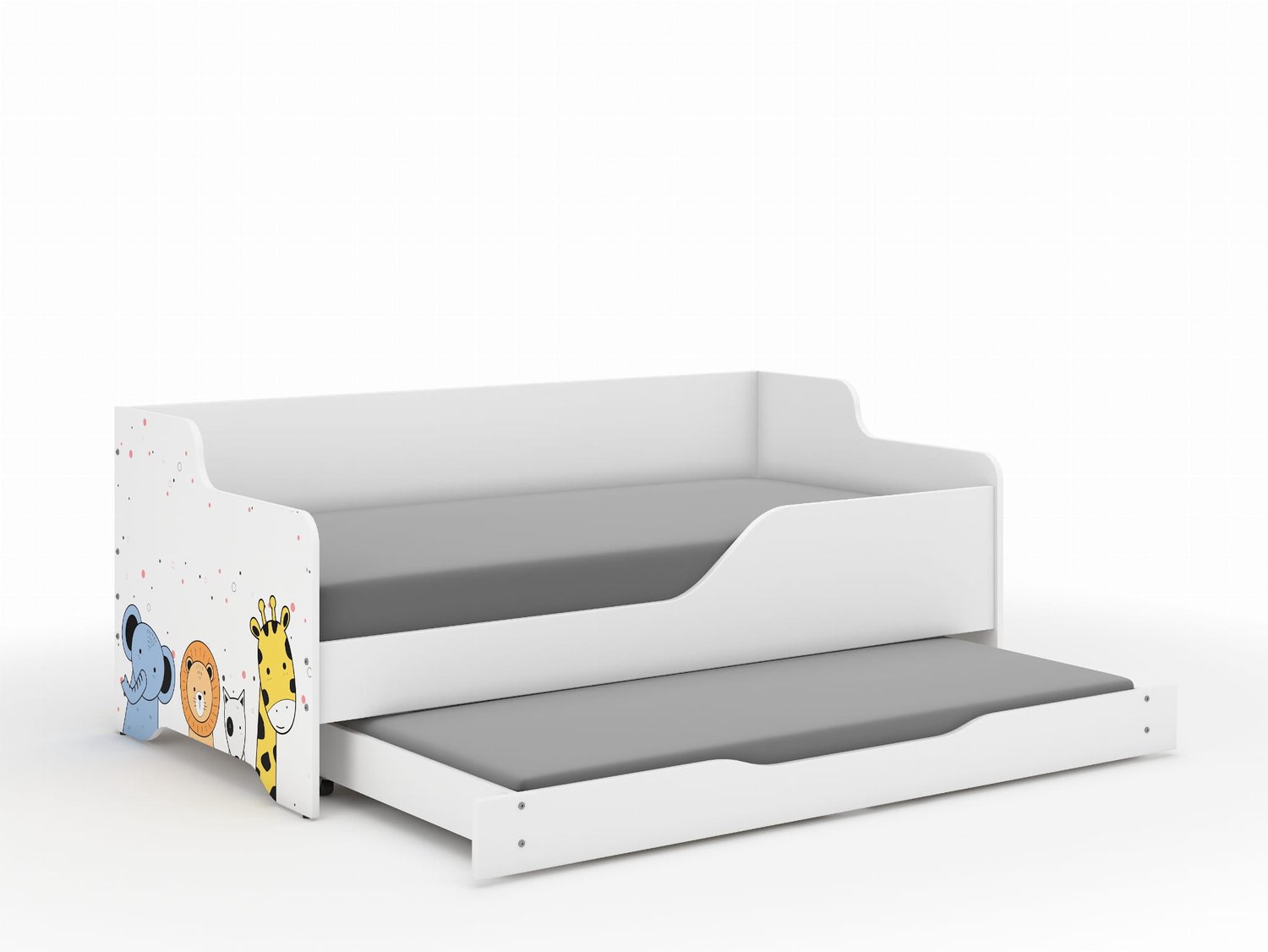 Wooden Toys Lilu - Kinderbed - Mini Zoo - 160 x 80 cm - Inclusief lade en matrassen wit