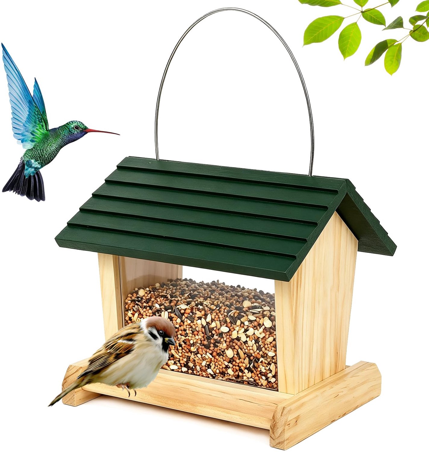 Vogelvoederhuis voor kleine vogels - Houten voederhuisje - Hangend - Perfect voor balkon en tuin - m-winkel