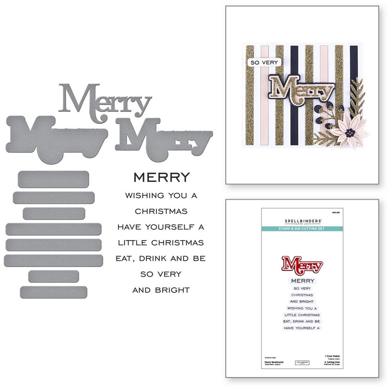 Spellbinders Clear Stamp & Snijmal - Merry Sentiments - 5 st.