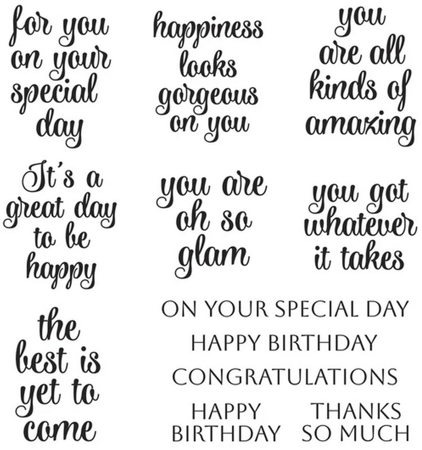 Spellbinders Clear Stamps - Gorgeous You Sentiments - 12 st.