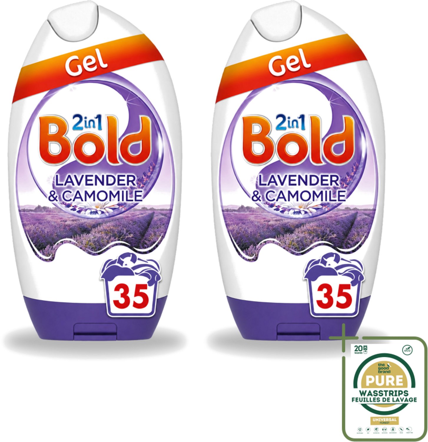 2 x BOLD - Wasgel - 2 in 1 - Lavendel en Kamille - 35 Wasbeurten - Wasstrips - Wasgel - Wasmiddel - Wasbeurt - Wasmachine - Kleding Reinigen