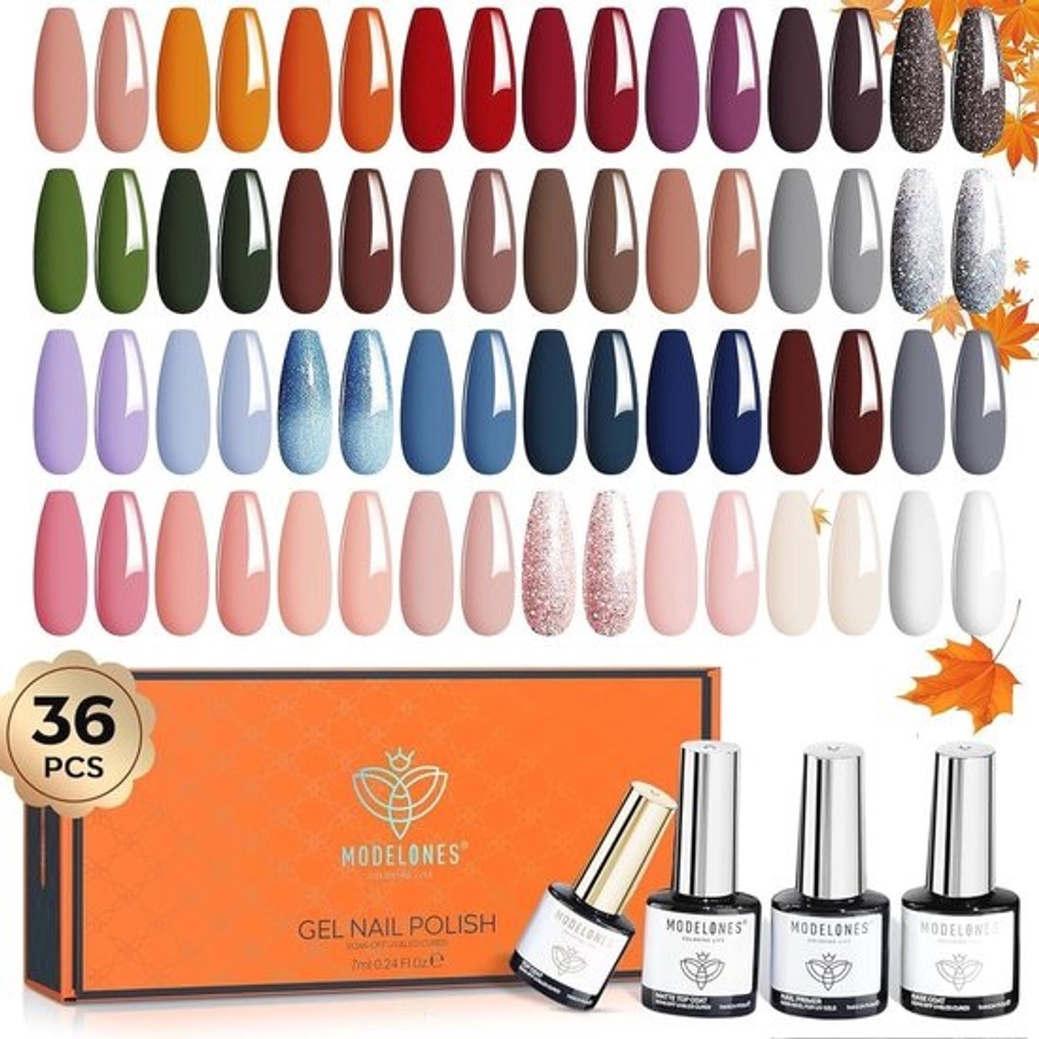 36 kleuren gellakset - Gel nagellak met primer, matte en glossy topcoat, soak off en nail-artset