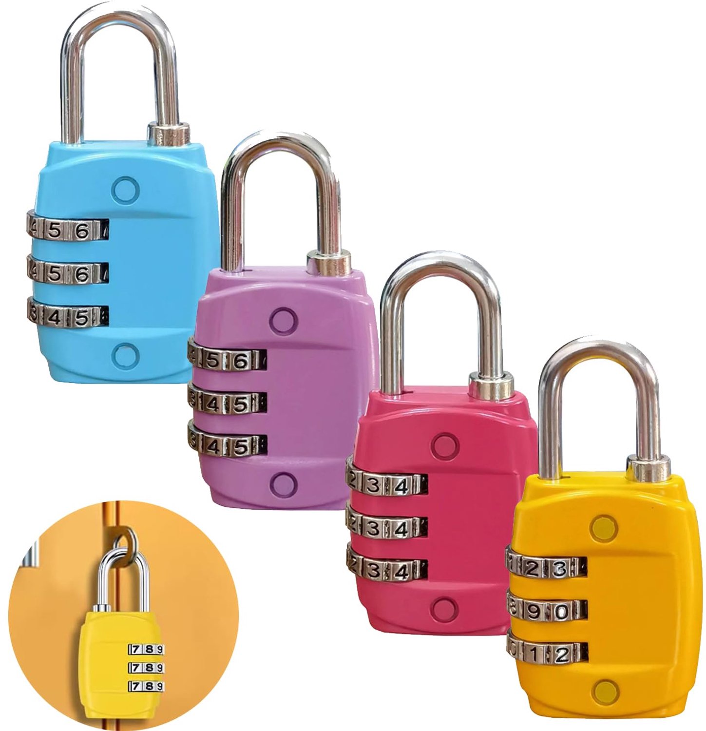 Set van 4 kleine kofferslotjes, veiligheidsslotjes voor op reis