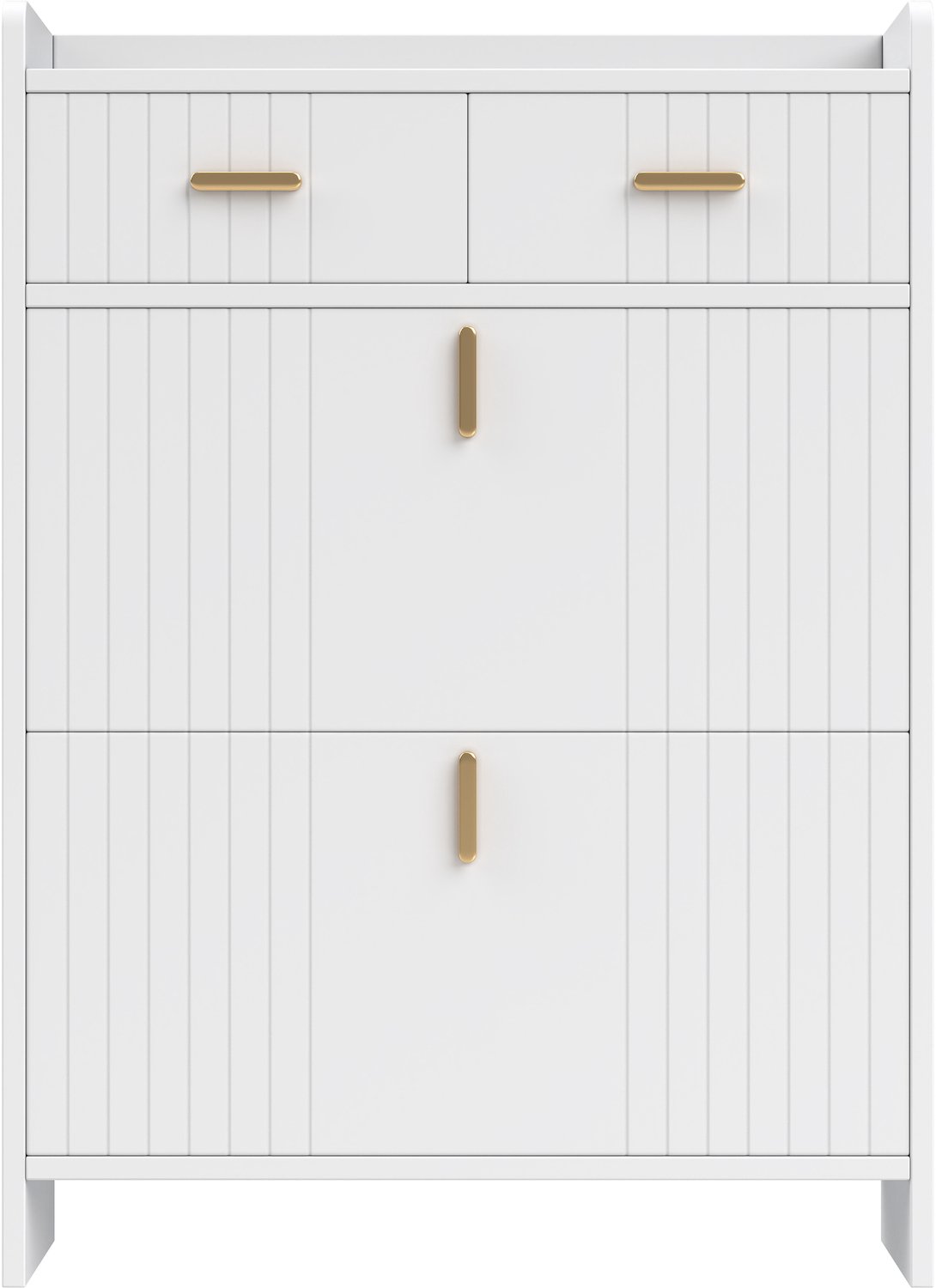 SONNENH Schoenenkast - Wit met goudkleurige grepen - 2 kleppen en 2 lades - 75 x 24 x 108,5 cm