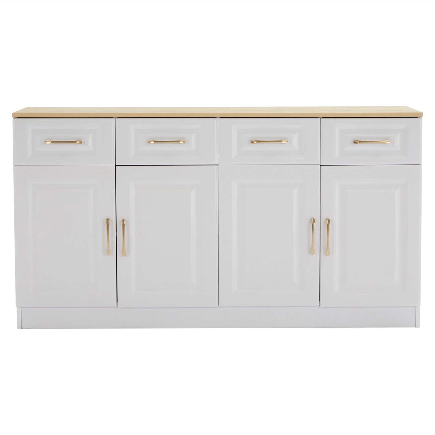 SONNENH Buffetkast met 4 deuren, 4 laden en verstelbare planken - Wit en eikenlook - 140 x 40 x 75 cm