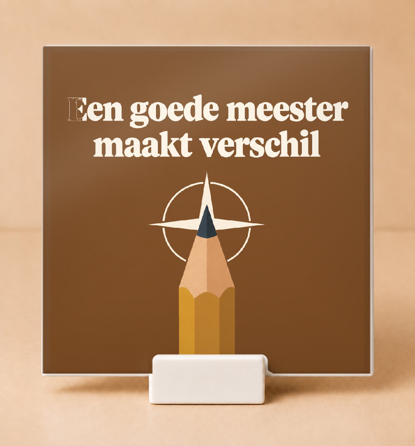 Bedruk King Retro jaren 70 ’Nieuwjaarsstart met meester’ Tegel – Stijlvolle decoratie voor leraren en onderwijsfans - 15 x 15 cm met houder Wit