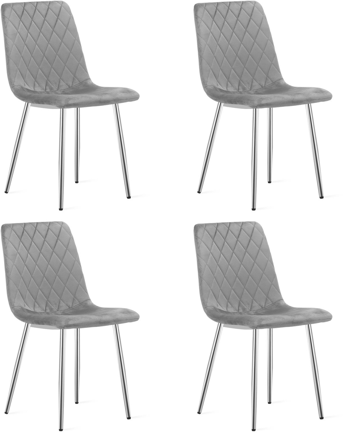 LEOBERT TURIN Eetkamerstoelen – Set van 4 – Grijs Velvet – Metalen Poten – Comfortabele Ergonomische Zitting – Modern Design – Velvet Stoel voor Woonkamer, Keuken en Eetkamer – Max. 110 kg per Stoel