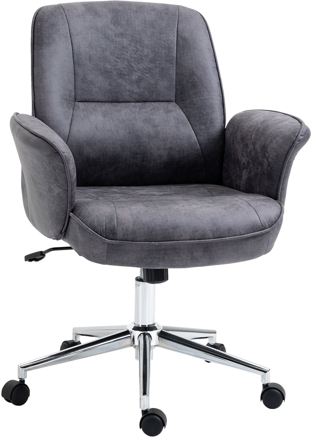 Vinona Bureaustoel - Met wippfunctie en armleuningen - In hoogte verstelbaar - Polyester bekleding - 67 x 69 x 92-102 cm - Donkergrijs