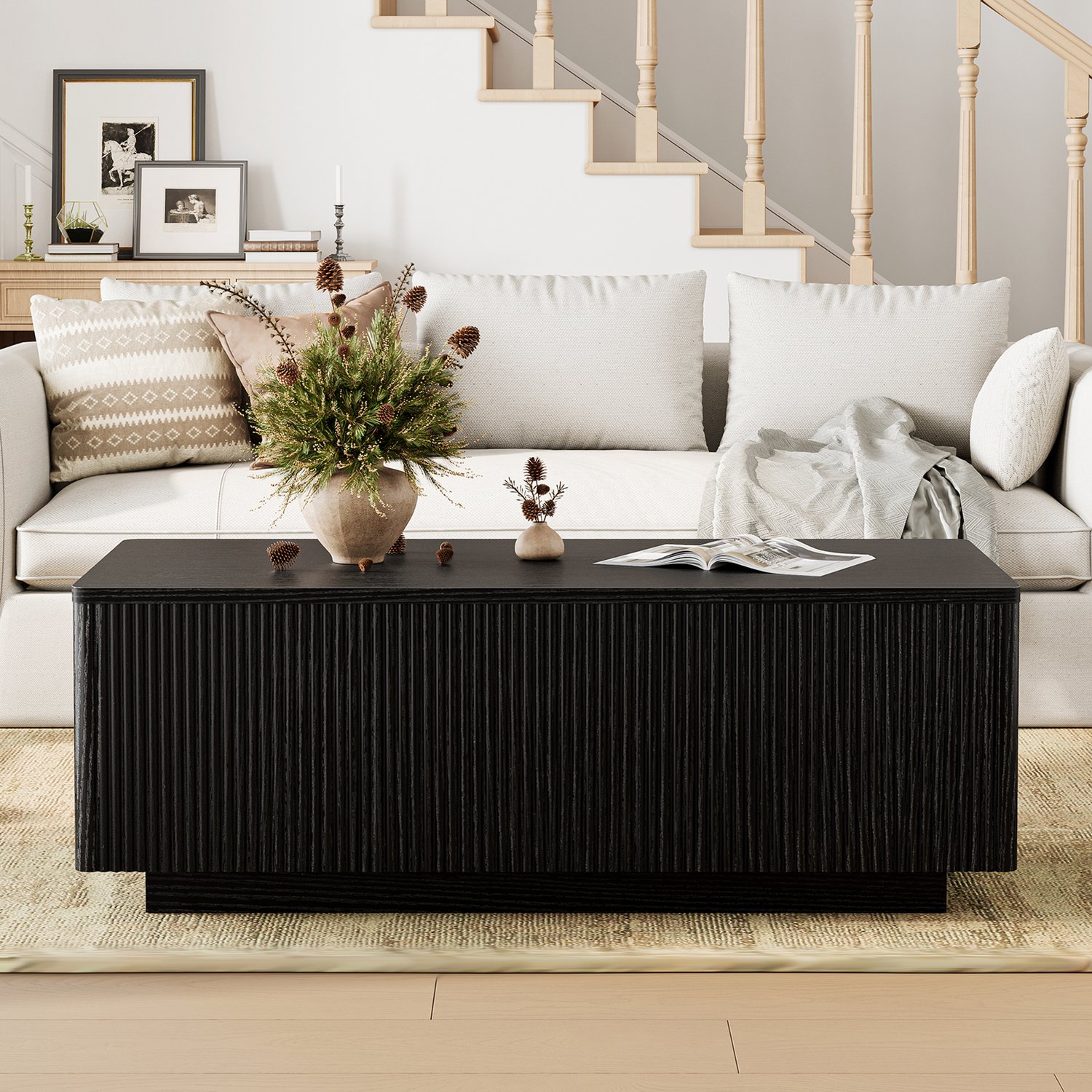 FABATO CT036-Lift-Salontafel-106 cm-Zwart-Verborgen Opbergruimte-Mid-Century Modern-Schwarz