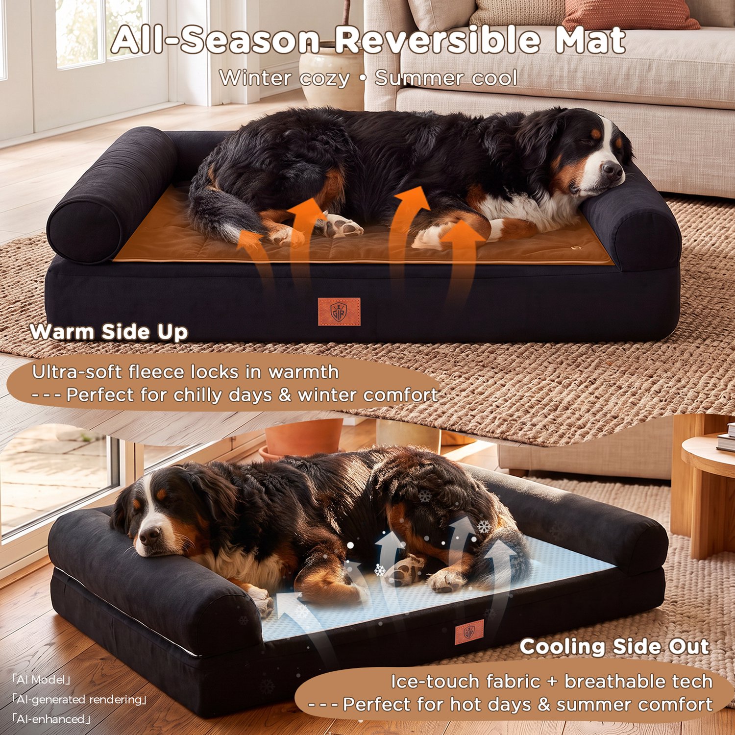 GTPLAYER - Hondenbed 110x79x16 cm - Eierschaal Schuim Waterdicht Wasbaar - Zwart