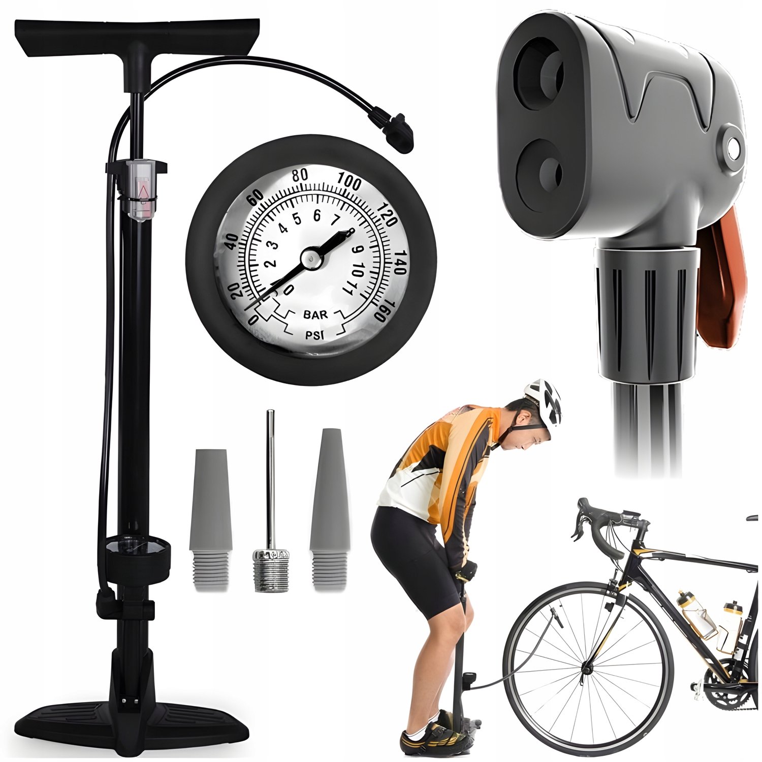 Fietspomp met manometer - Universeel voor fiets, bal & auto