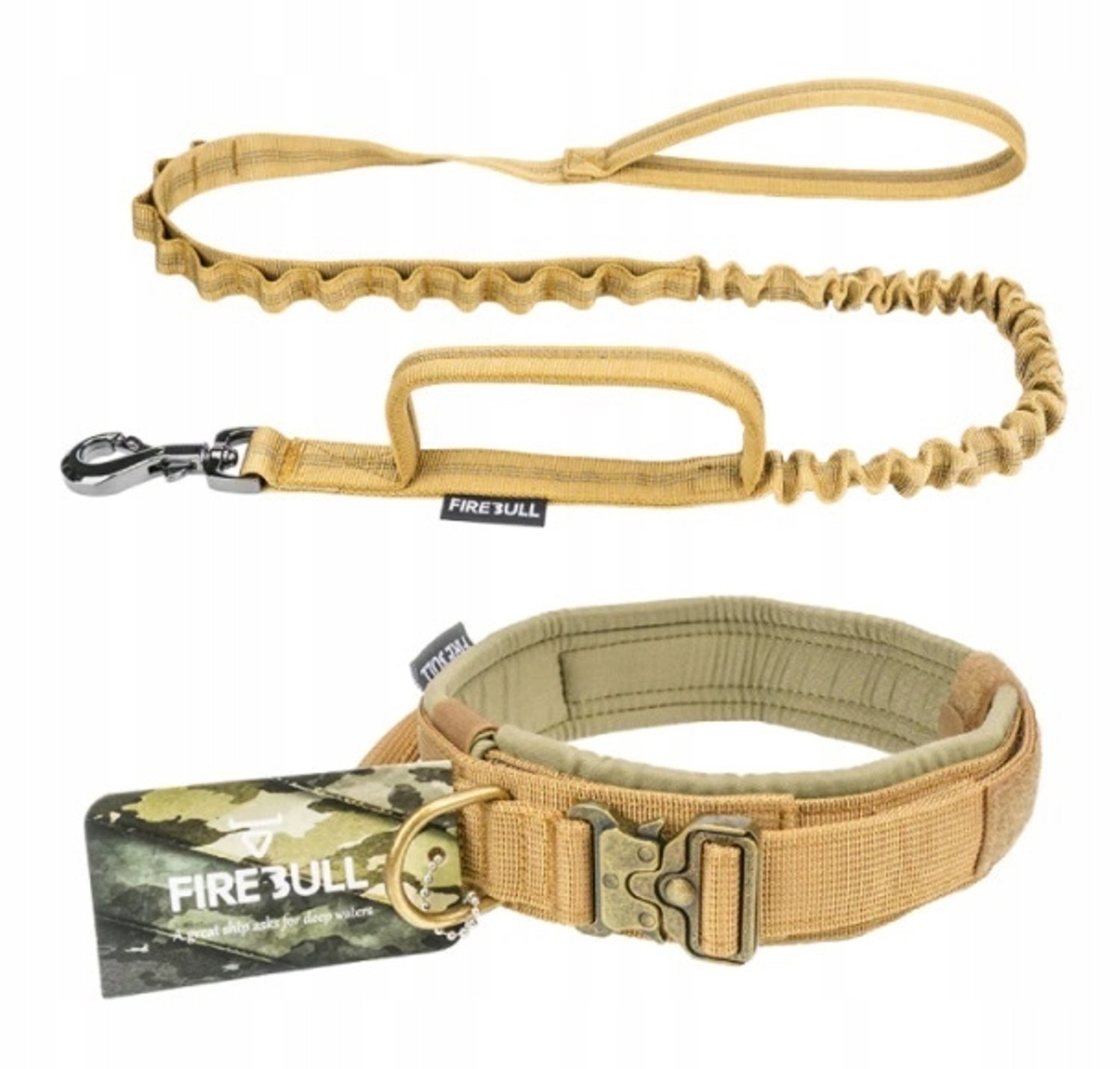 Merkloze Tactische Hondenhalsband & Flexibele Lijn met Schokdemper - Maat M