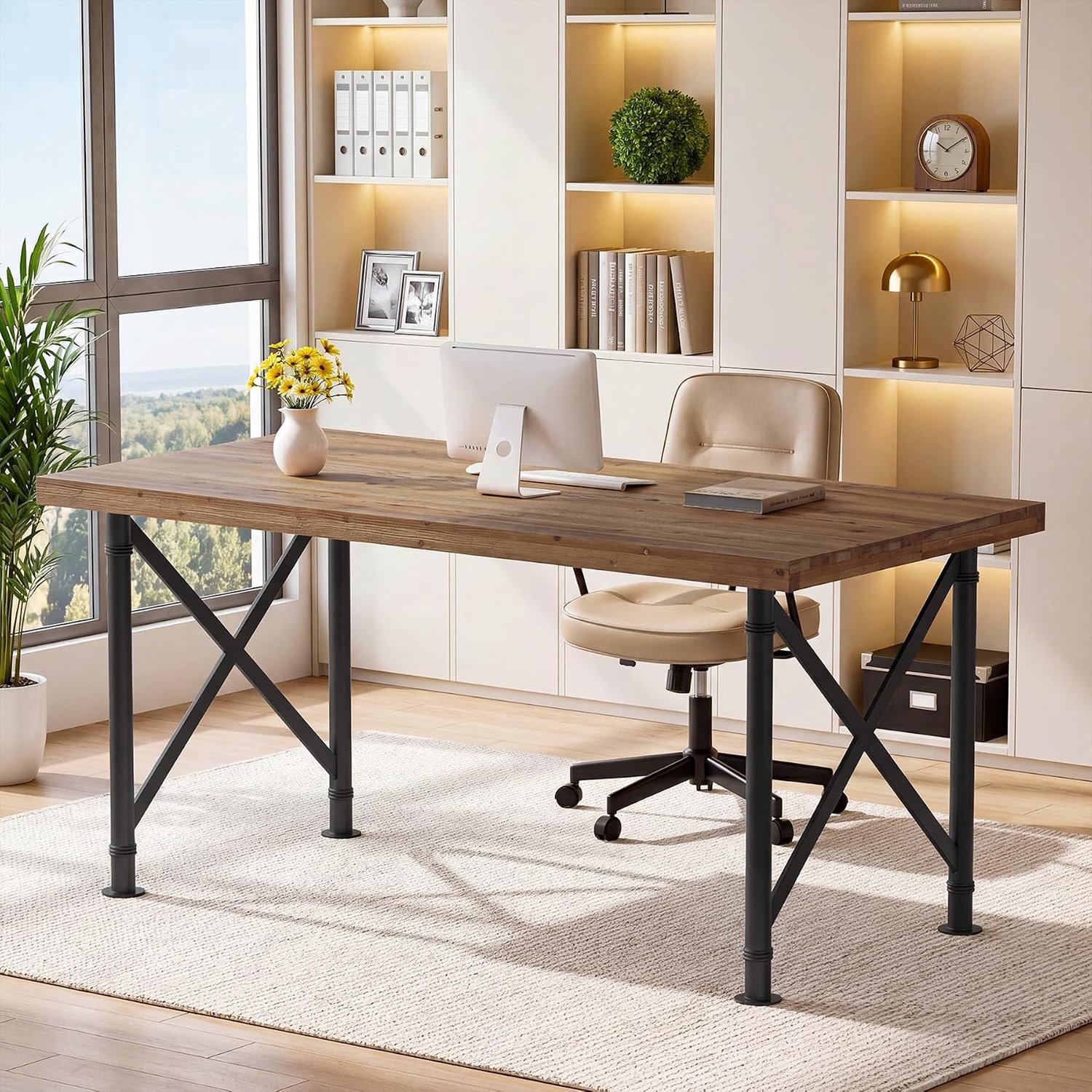 Tribesigns Bureau - 160 x 80 x 75 cm - Massief Hout Computerbureau - Computertafel voor Thuiskantoor - Bruin