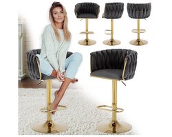 Velours barkruk SURI donkergrijs met gouden voet – Stijlvol en comfortabel