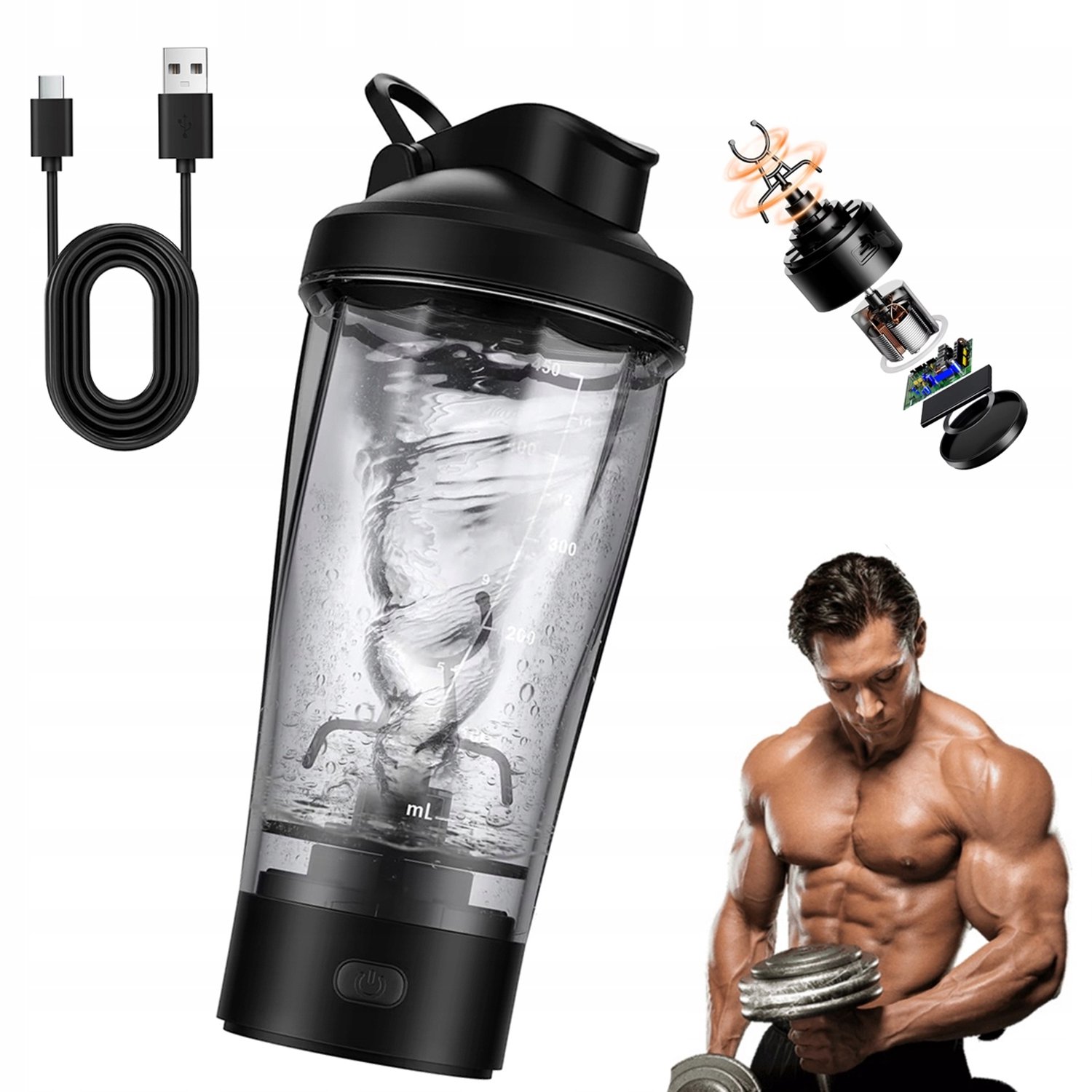 Elektrische Proteïne Shaker Fles 450ml USB-C Blender voor Fitness