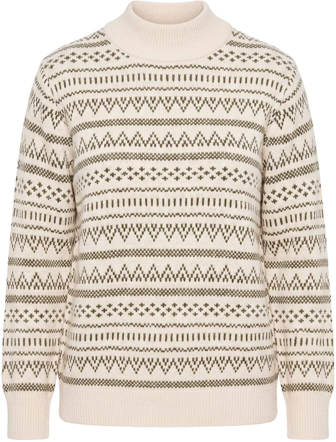 Ulla Popken - Dames - Pullover jacquard opstaande kraag lange mouwen - Parelwit - Maat 50+