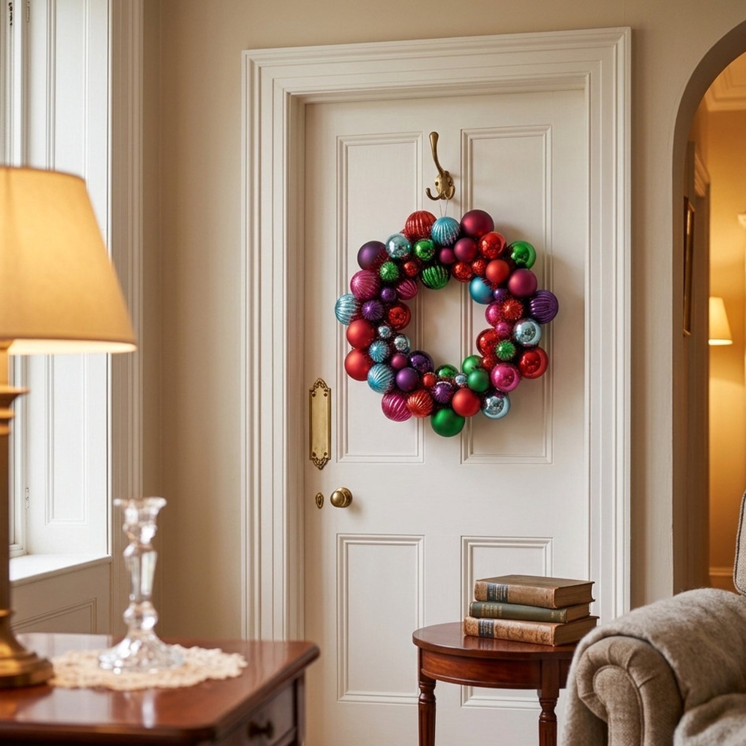 Decoris Kerstballen kerstkrans - gekleurd - D38 cm - kunststof - krans - deurkrans - kerstversiering – foto 4