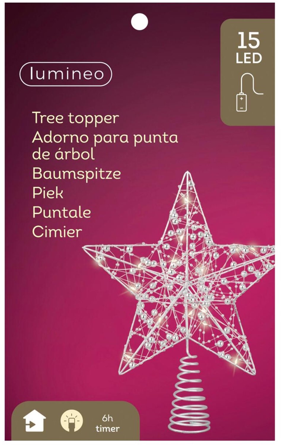 Lumineo Verlichte kerst piek - ster vorm - zilver - micro led lampjes - warm wit - H27 - pieken - kerstboompiek – foto 2