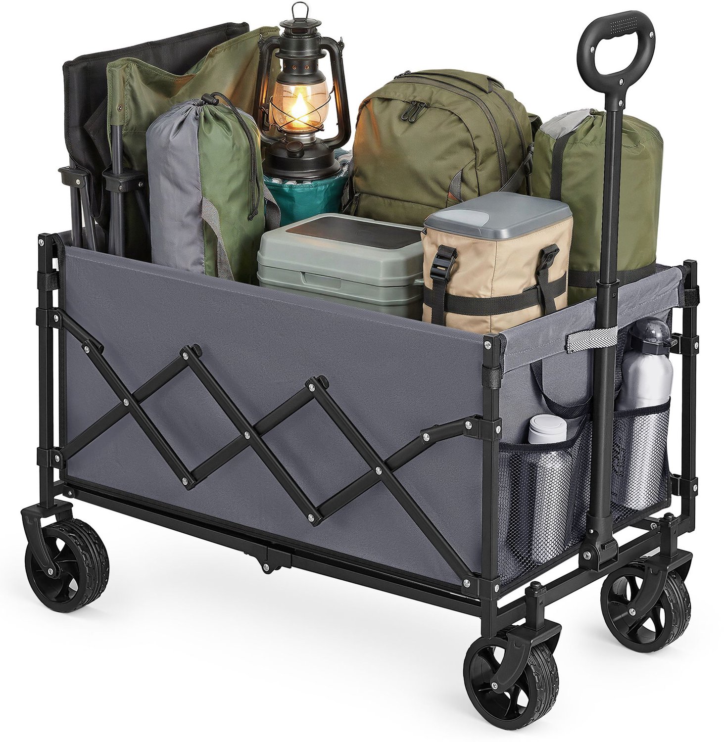 SONGMICS Kleine handwagen, opvouwbaar, tuinwagen, compact, met handgreep | Met 4 versterkte wielen, waarvan 2 universele wielen, tot 150 kg belastbaar, 150 l