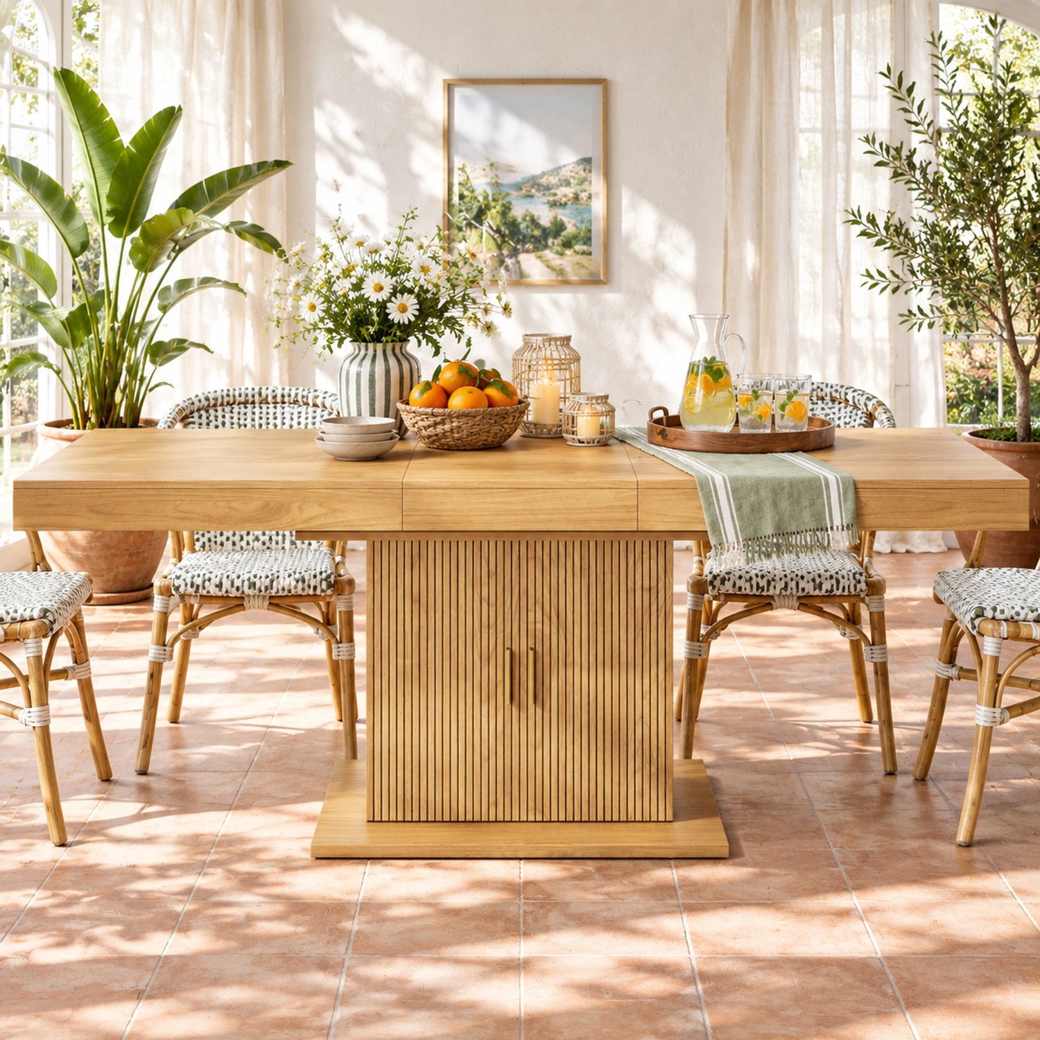 HAUSS SPOLE Uitrekbare Eettafel - Opbergruimte Met Ribbelturen - Voor Eetkamer En Open Keuken - MDF En Metaal - 140-180 x 90 x 75,2 Cm - Hout Wood