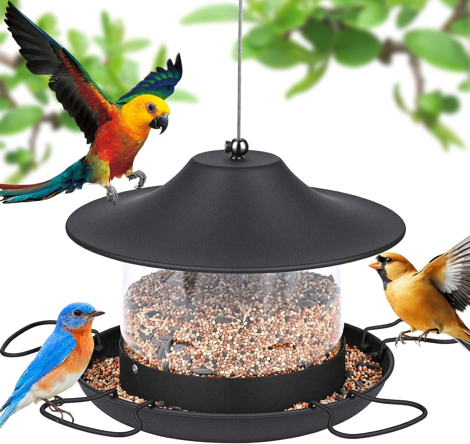 Vogelvoederhuis - Donkergrijs - 1,8 l - Metalen Voederdispenser met 360° Voederstandaard - Voor Tuin en Balkon