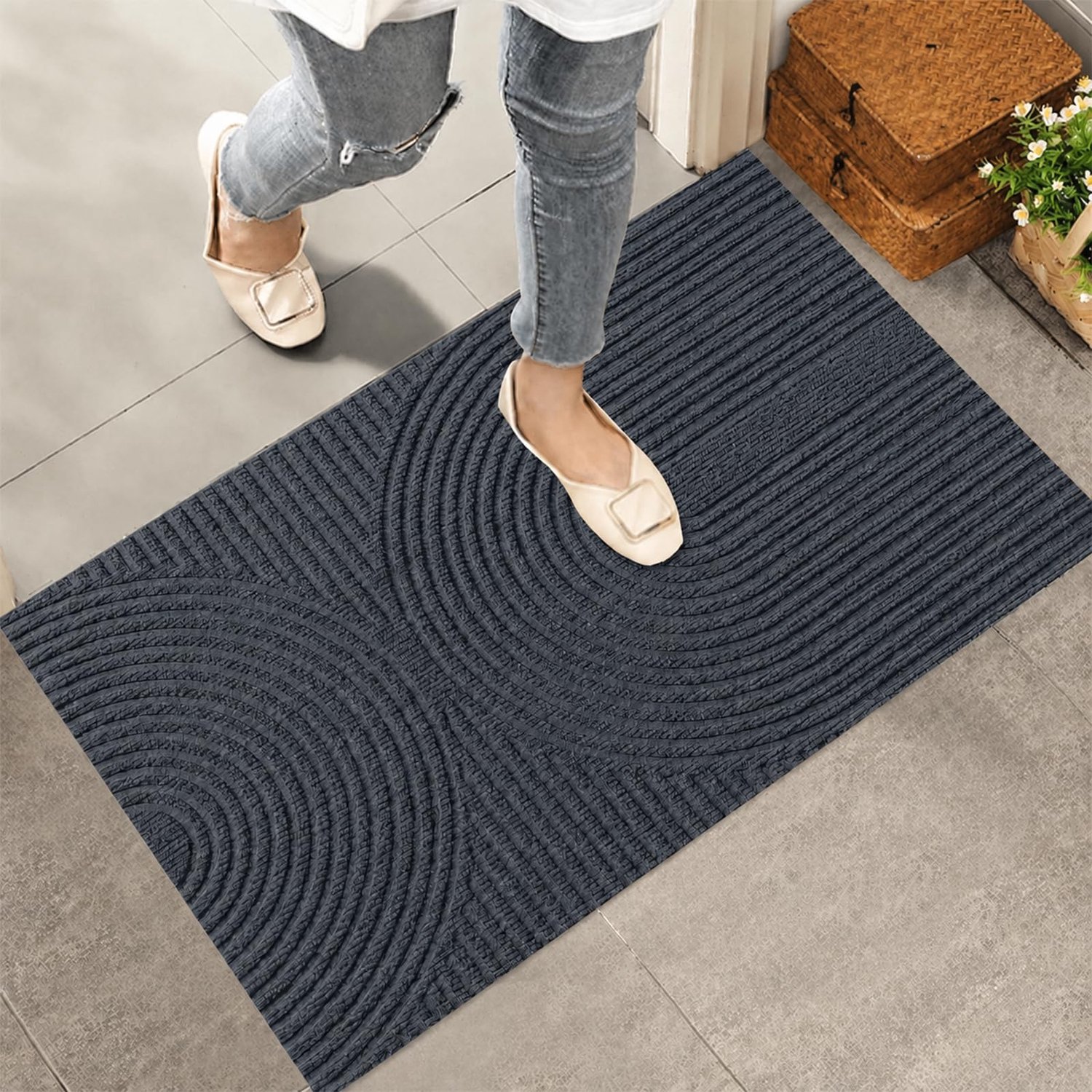 Famanu - Deurmat 40x60 cm - voorkomt vuil in huis - wasbare en waterdichte mat - grijs 1 stuk