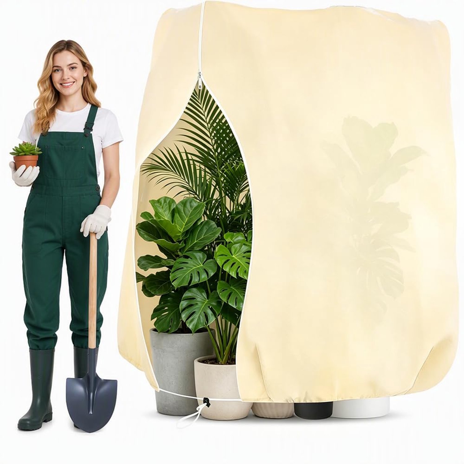 Famanu - Winterbescherming voor planten - Beschermt tegen vorstschade - Duurzaam polyethyleen - Groen 1 stuk