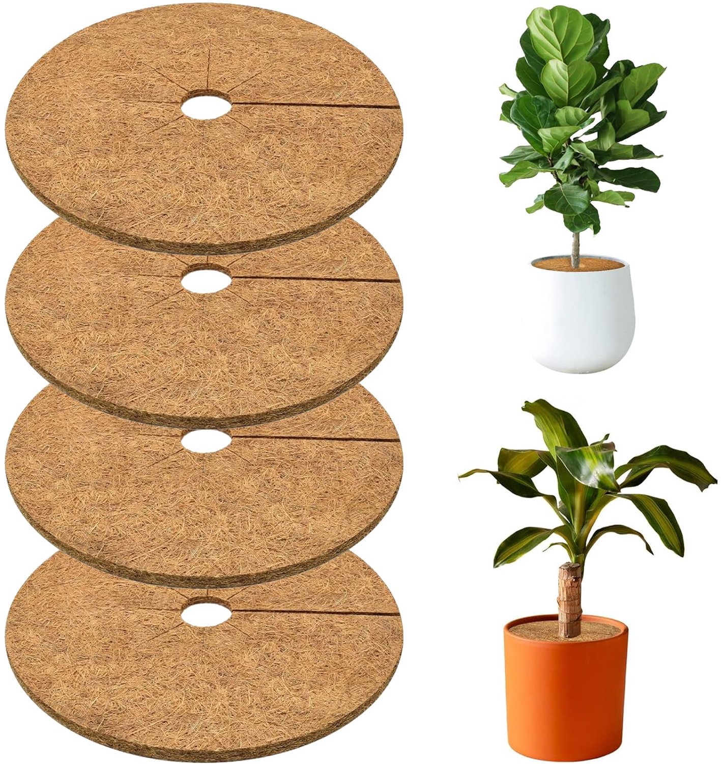 Famanu - Kokosmat rond - Bescherming voor potplanten in de winter - Slijtvast en ademend - Bruin 4 stuks