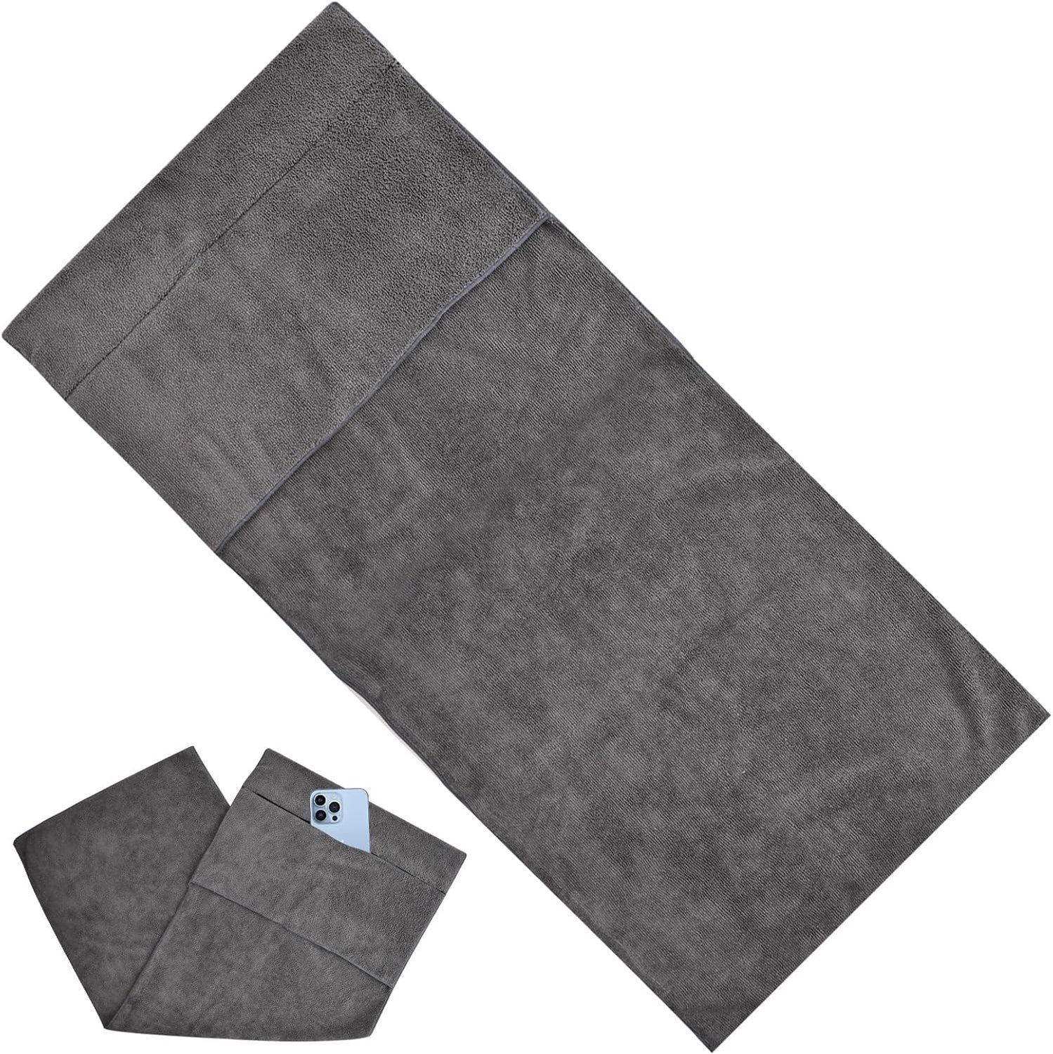 Famanu – Fitnesshanddoek voor dames en heren - 100 x 40 cm - microvezel strandhanddoek met ritsvak - lichte reishanddoek - grote badhanddoeken - sporthanddoek - camping - fitness - sneldrogend