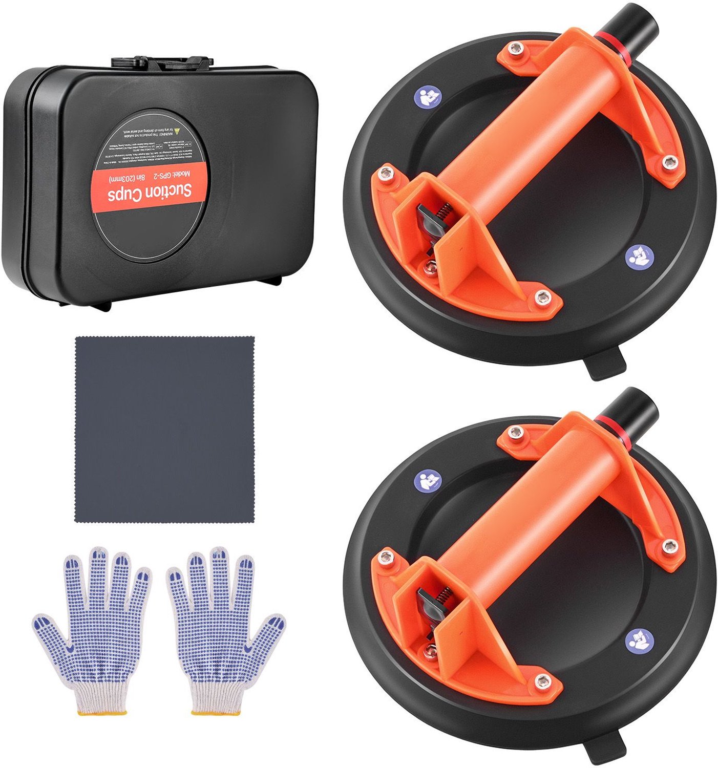 Vacuümzuignap- 203 mm vacuümglaslifter met ABS-handvat- maximaal hefvermogen van 180 kg. Tegelzuignap met draagtas voor het tillen van grote tegels- graniet- gipsplaten en ramen (2 stuks).