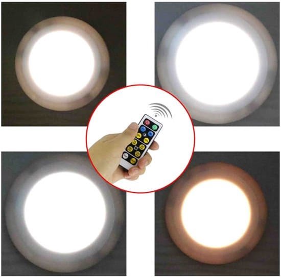 Set van 6 LED-spotjes - Warm wit licht - Zelfklevend - Werkt op batterijen — afbeelding 2