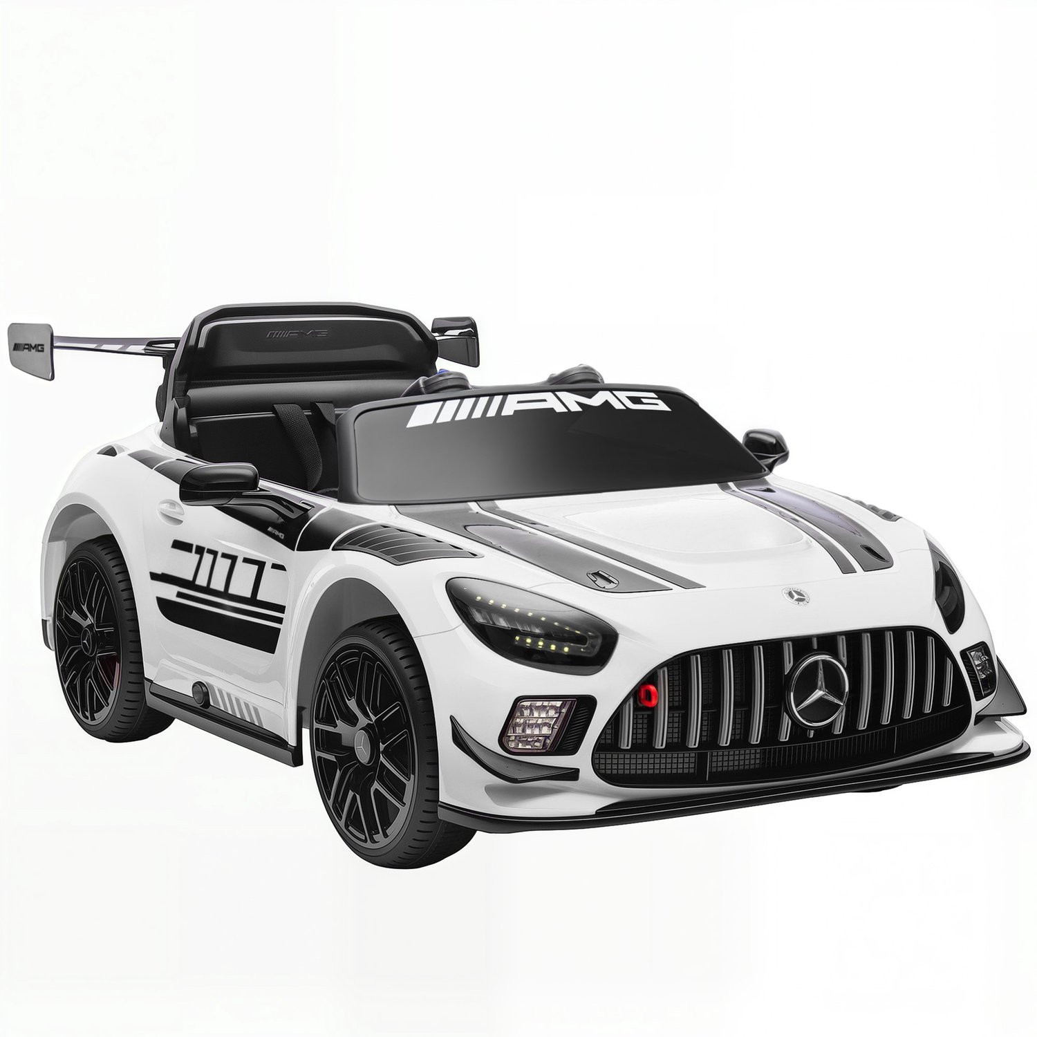 Playon Elektrische kinderauto Mercedes-AMG - Met afstandsbediening en muziek en ledverlichting - Met trekgreep en transportwielen - 115 x 66 x 44 cm - Wit
