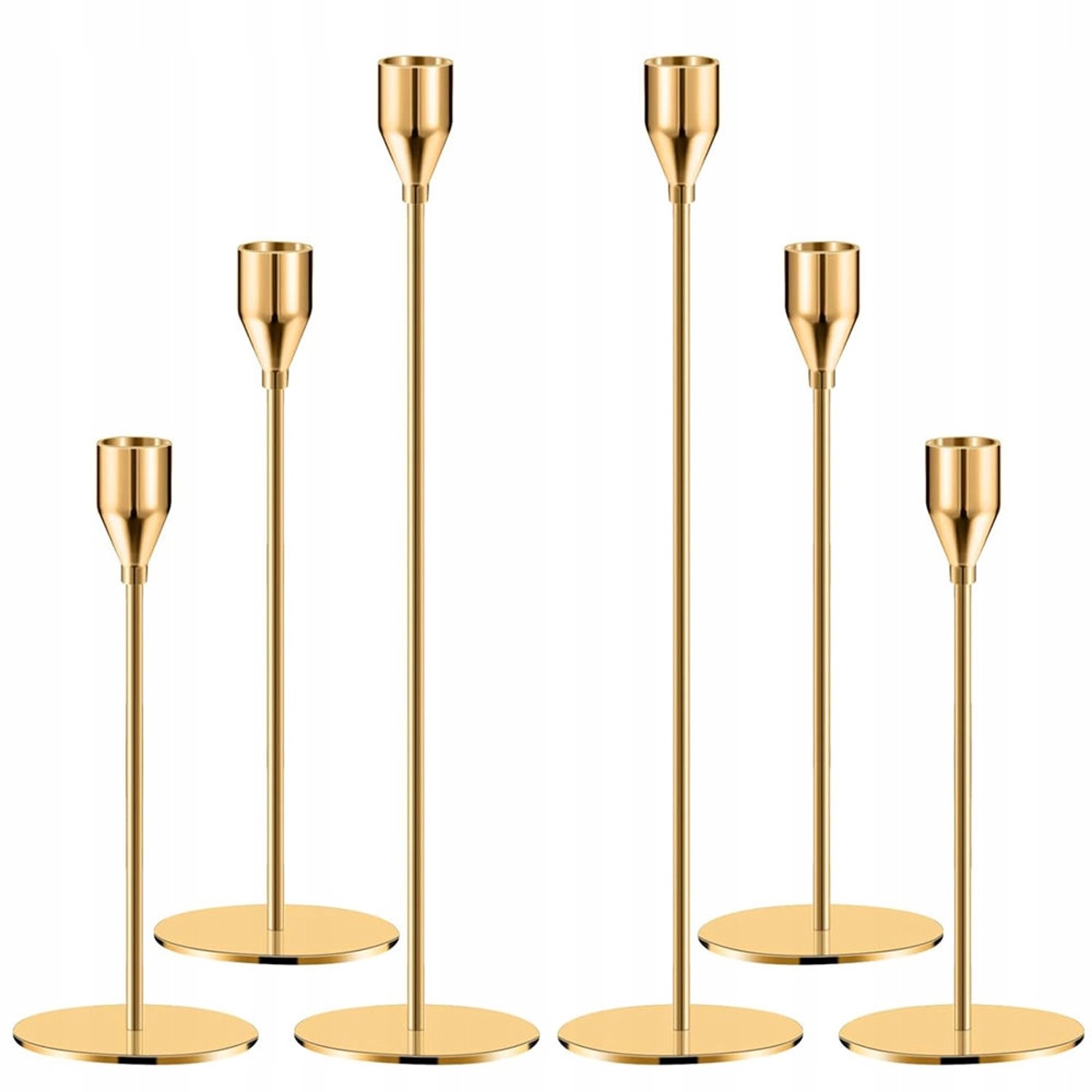 Set van 3 metalen gouden kandelaars, 6 stuks, 3 maten