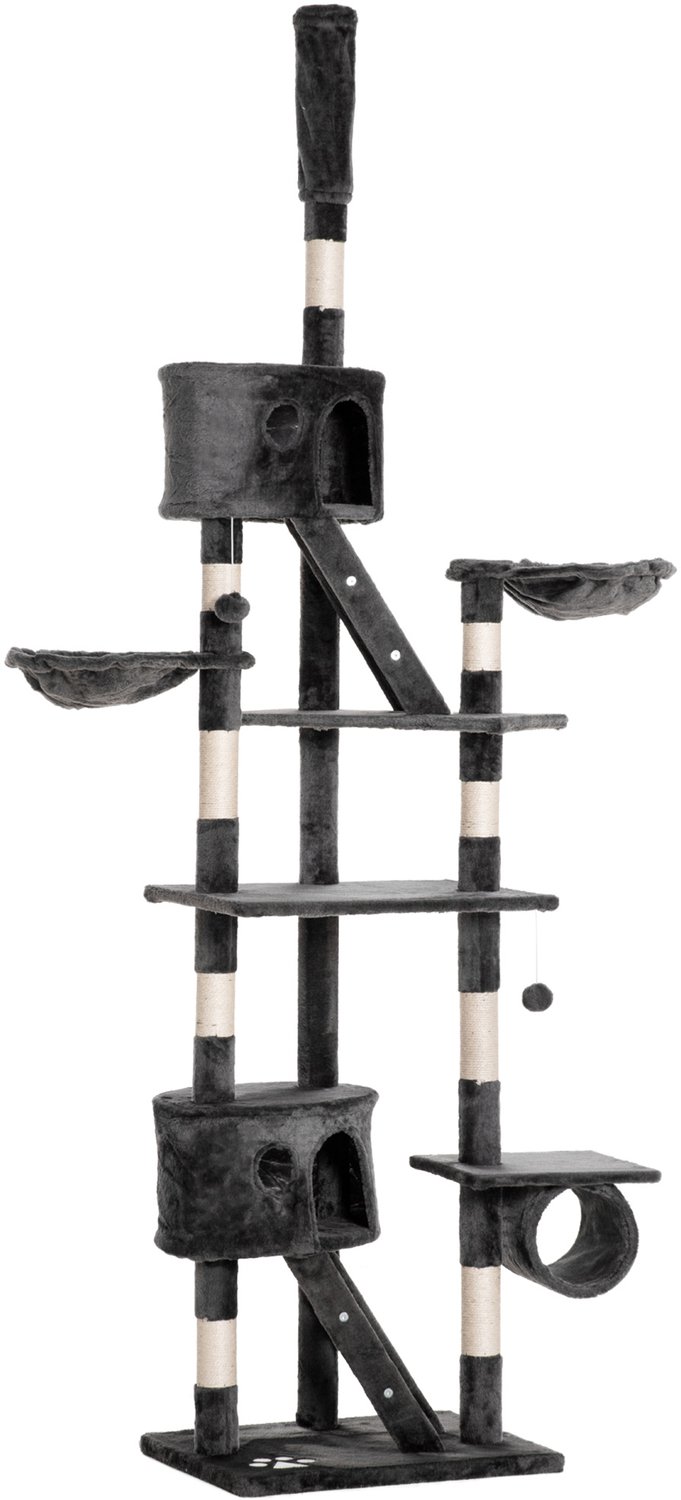 Pawona Dekenhoge krabpaal - Met kattenhuisjes, hangmatten en speelballen - 60 x 45 x 240-260 cm - Donkergrijs