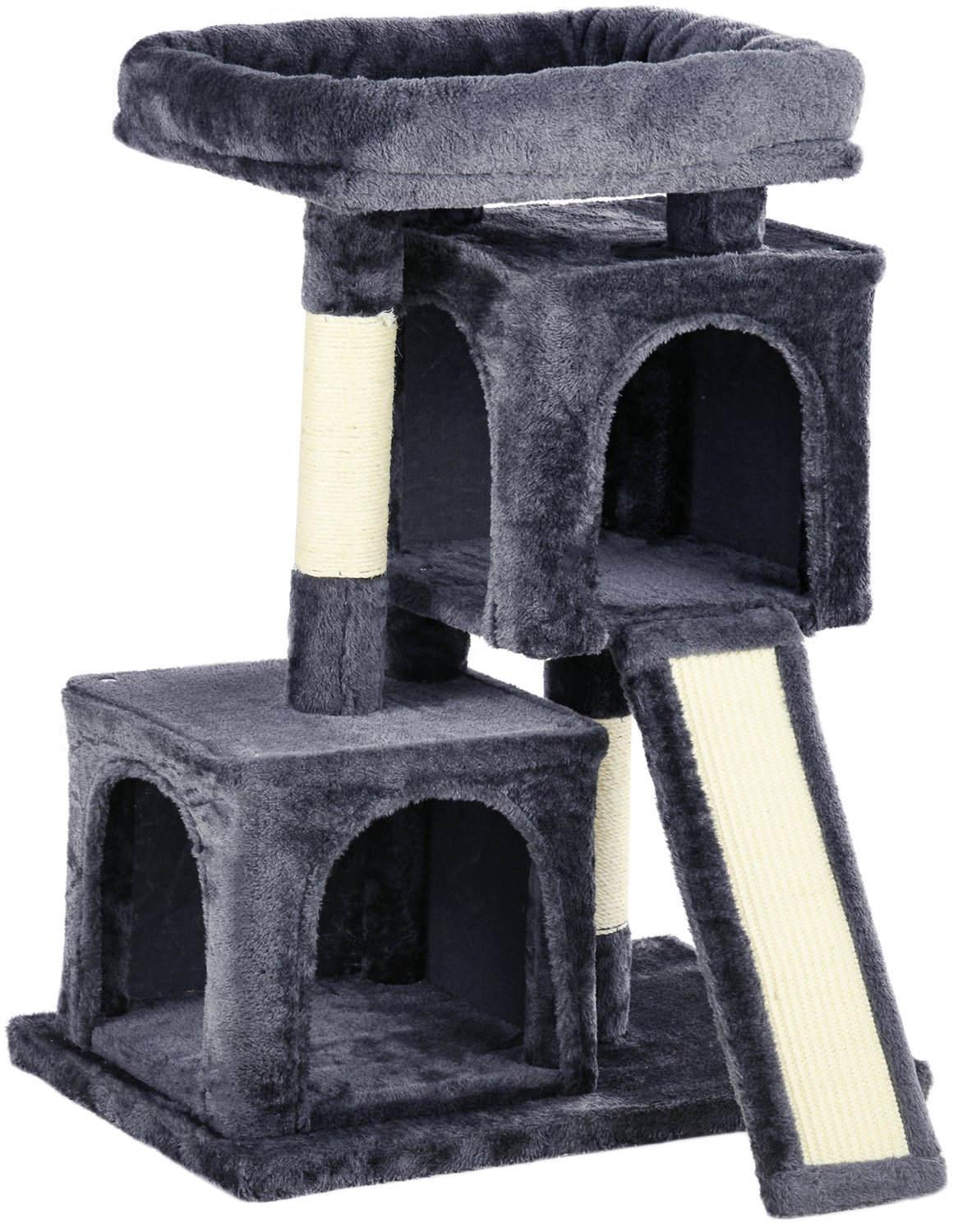 Pawona Krabpaal met 2 kattenhuisjes, sisalzuil en krabplank - 59 x 39 x 83 cm - Donkergrijs