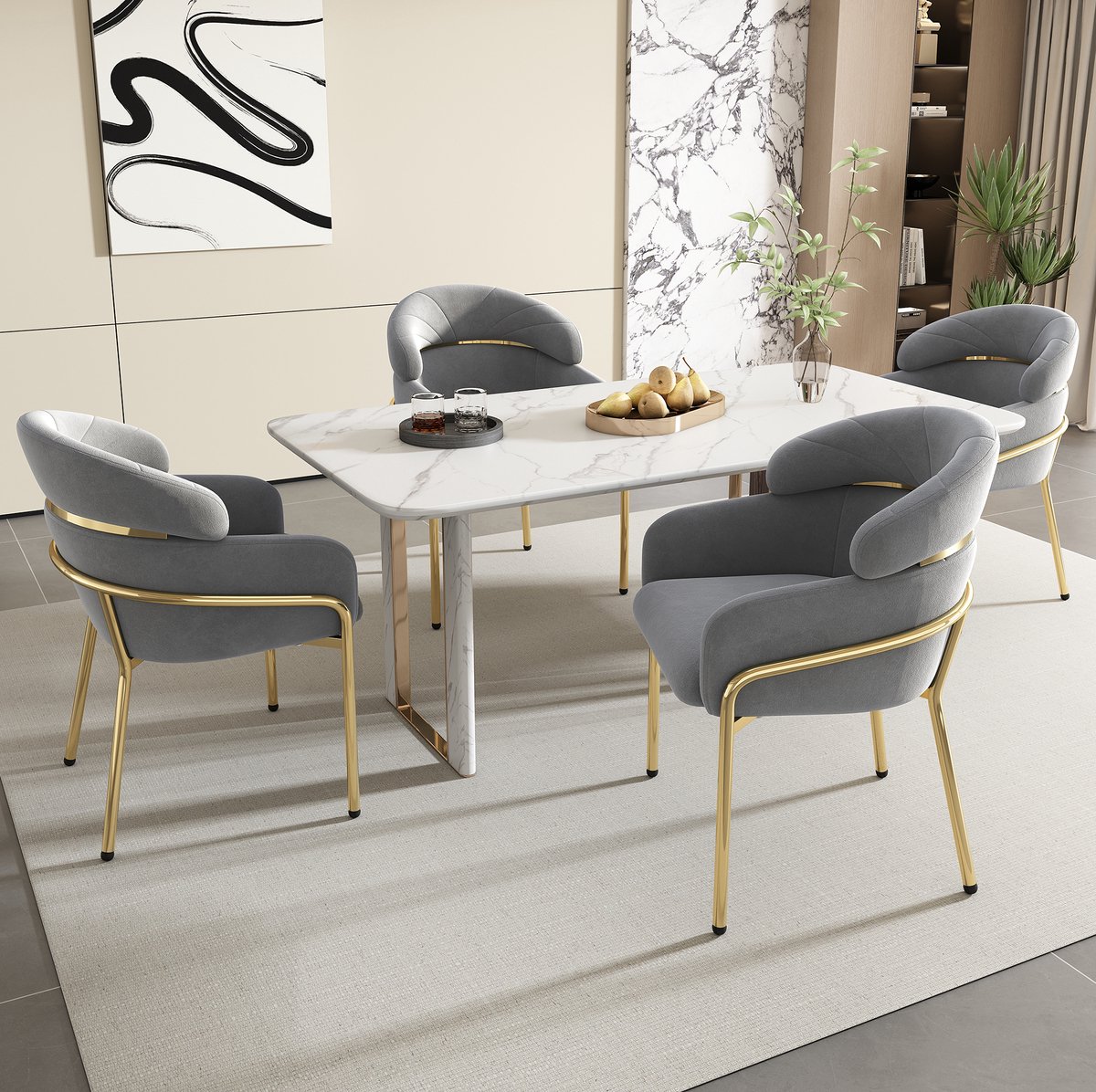 MODENUIT Fauteuil - 79 x 54 x 57 cm - Set van 4 - Met Armleuningen - Voor Eetkamer en Woonkamer - Velvet Grijs