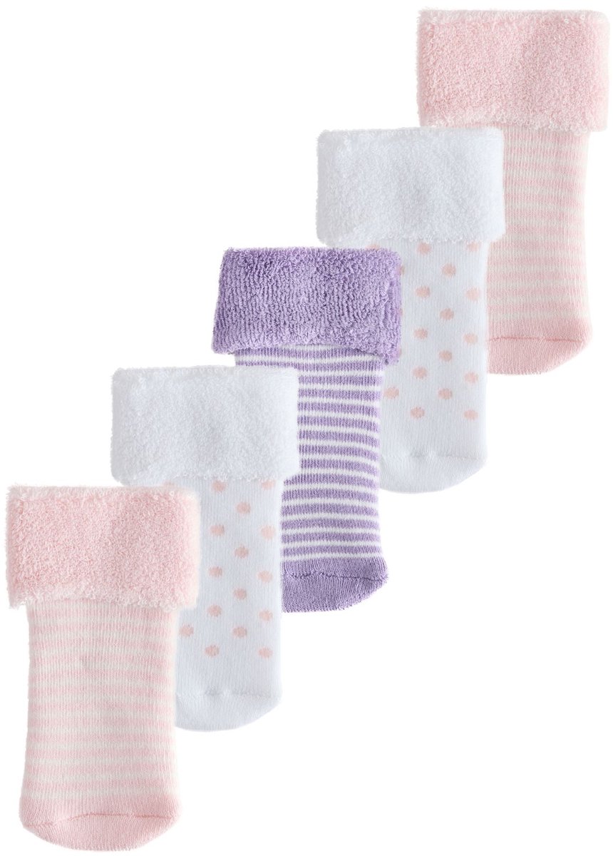 Next - Meisjes - Set van 5 paar badstof babysokjes met omgeslagen rand - Roze