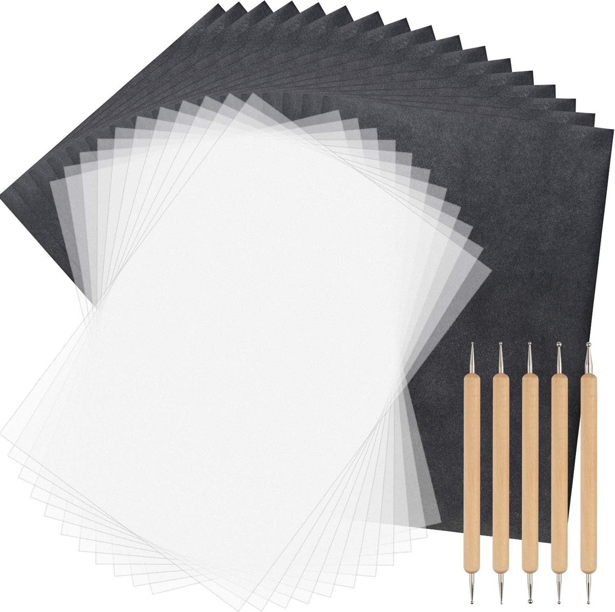150 Vellen Carbonpapier en Tracingpapier met 5 Embossingpennen voor Houttekeningen en Creatief Ontwerpen