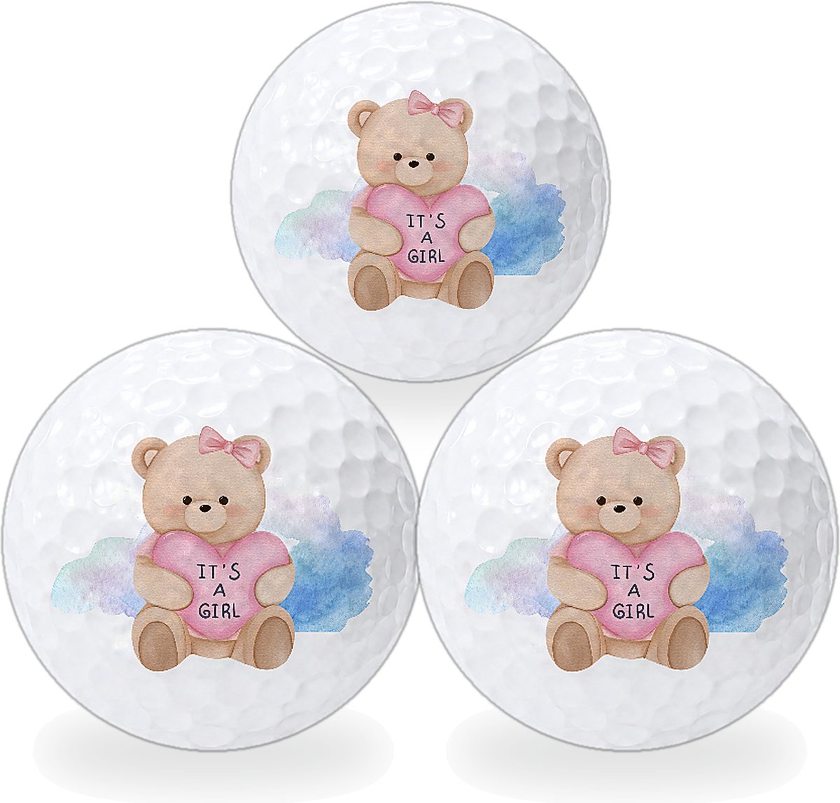 Wilson Golfballen It's a Girl Teddybeer - Geboorte Golf Cadeau - 3 stuks